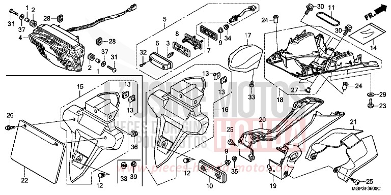 FEU ARRIERE de CBR1000RR "Fireblade" VICTORY RED (R334XA) de 2012